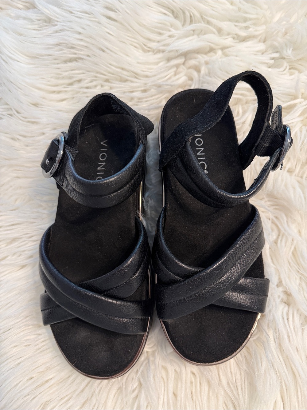 Vionic Black Leather Crisscross Ankle Strap Sandals size 6 excellent condition - Picture 1 of 8